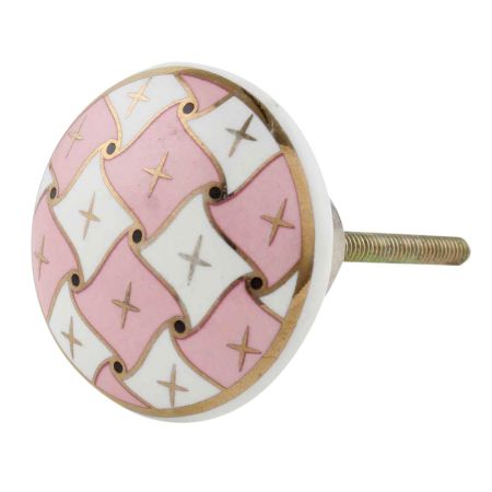 Pink and White Golden Checkerboard Cabinet Knob